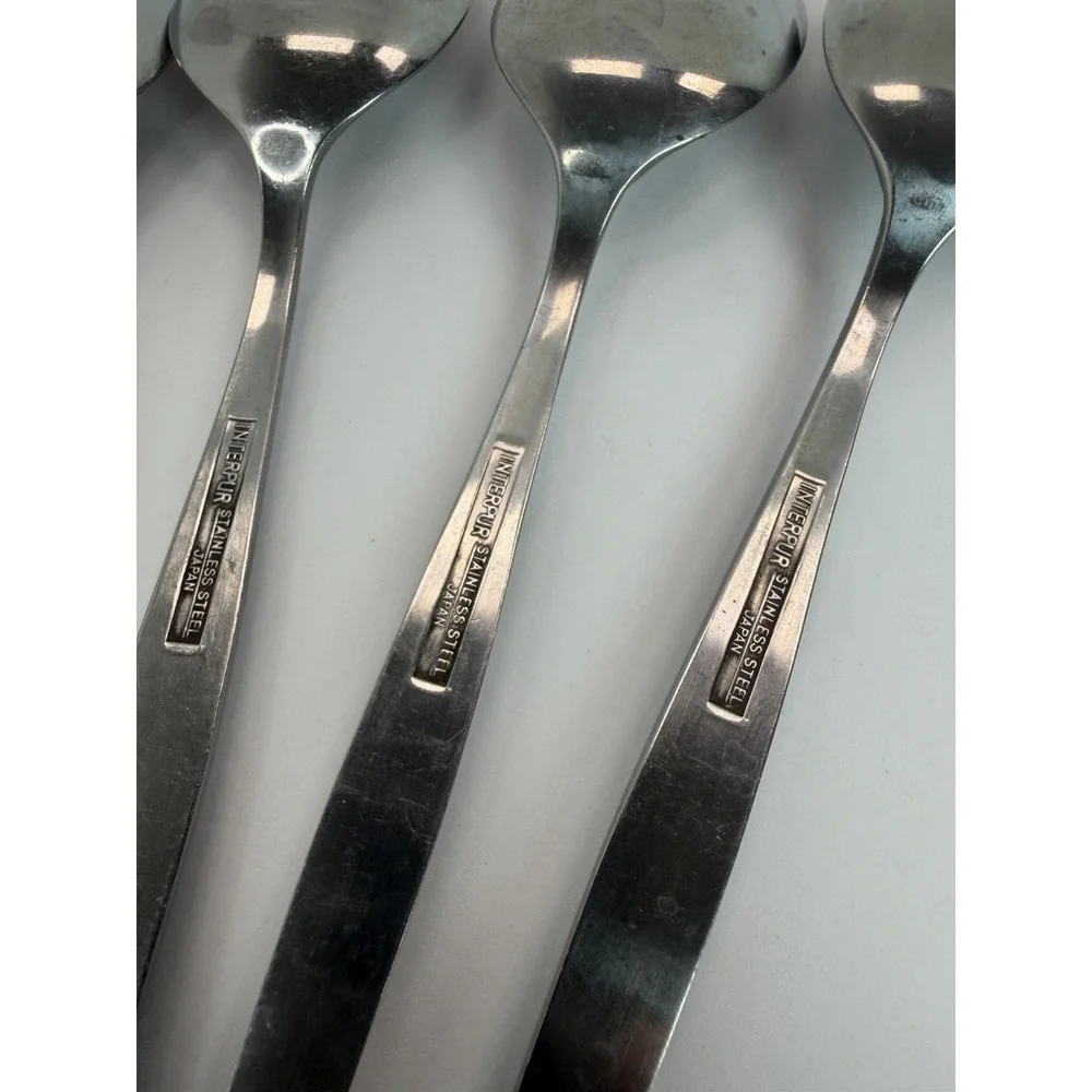 MCM Interpur JARDINERA Stainless Steel Japan Floral 5 Soup Spoons 1 Sugar Spoon